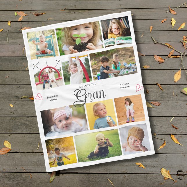 Gran We Liebe Sie Personalisiert Herzen Fleecedecke (We love you Gran custom fleece blanket with your text and photos.)