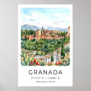 Granada-Reiseposter im Wasserfarbenstil Poster