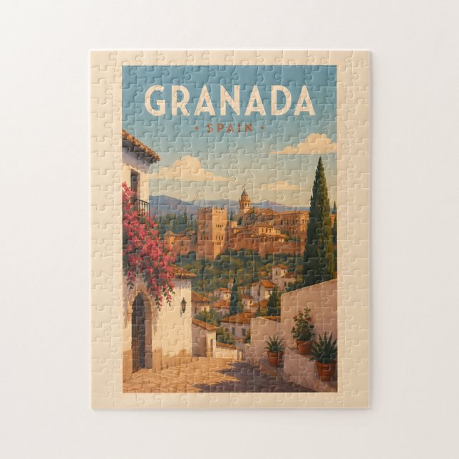 Granada Spanien Alhambra Illustration Reise Kunst (Vertikal)