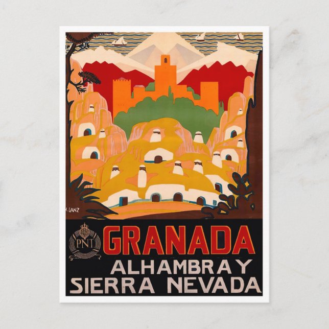 Granada Spanien Jahrgang Reise Postkarte (Vorderseite)