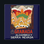 Granada Spanien Magnet<br><div class="desc">Vintage Reiseplakat für Granada, die Alhambra und die Sierra Nevada in der südlichen Provinz von Andalusien.</div>