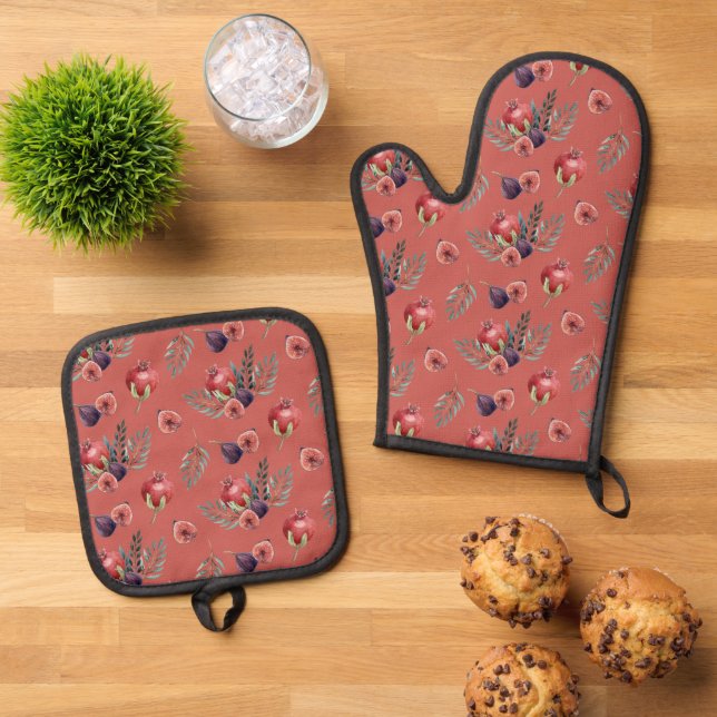 Granatäpfel auf Adobe Ofenhandschuh & Topflappen-Set (Oben Unten)