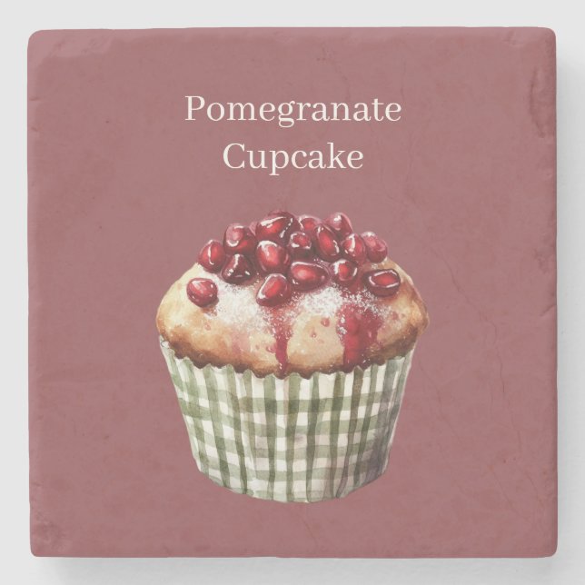 Granatapfel-Cupcake Steinuntersetzer (Vorderseite)