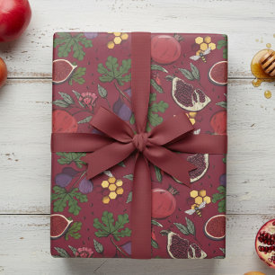Granatäpfel, Feigen und Honigbienen Burgund Geschenkpapier