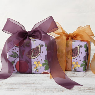 Granatäpfel, Feigen und Honigbienen Lila Geschenkpapier