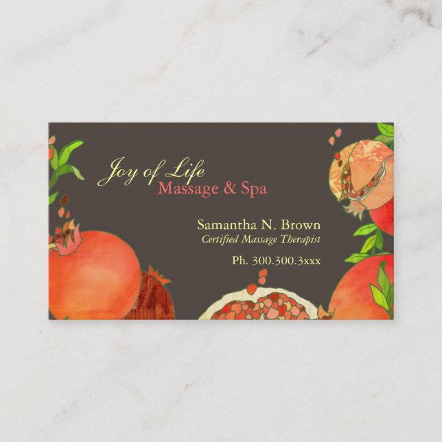 Granatapfel Massage Wellness-Center Termin Karte (Vorderseite)