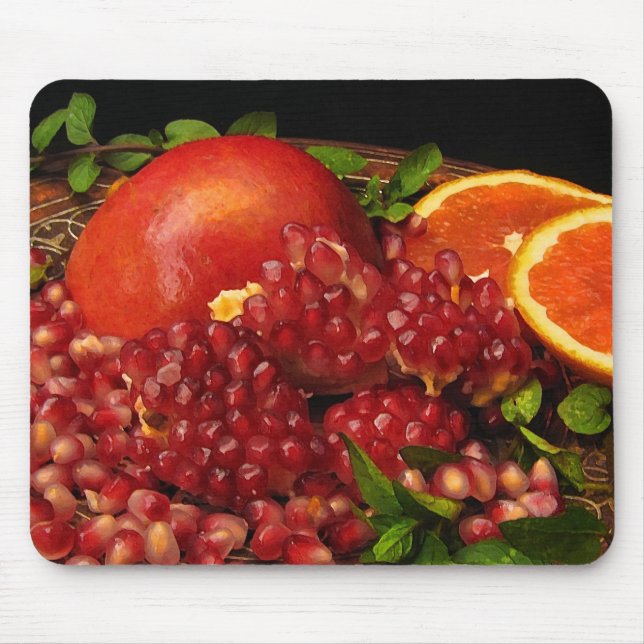 Granatapfel, Orange und Minze Mousepad (Vorne)