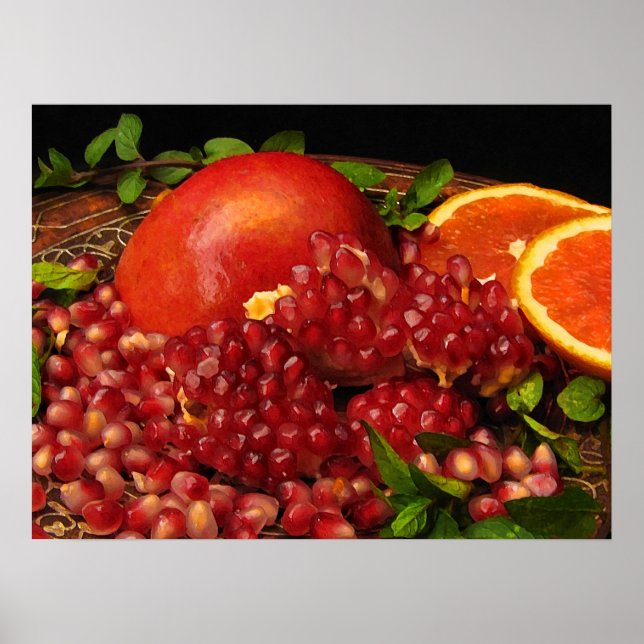 Granatapfel, Orange und Minze Poster (Vorne)