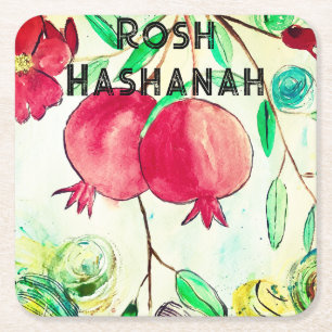 Granatapfel Rosh Hashanah Frucht Shana Tova Rechteckiger Pappuntersetzer