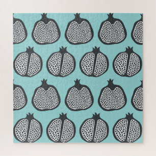 Granatapfel-Scheiben: Schwarzes Aqua-Muster.