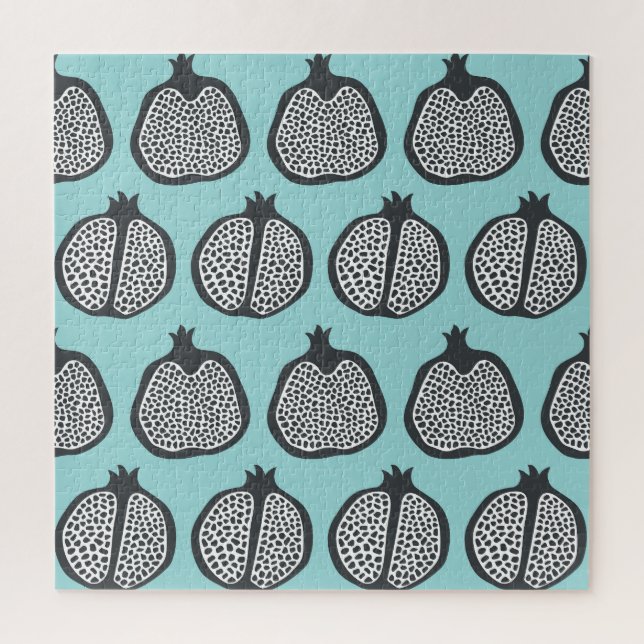 Granatapfel-Scheiben: Schwarzes Aqua-Muster. (Vertikal)