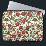 Granatäpfel und Bella Moths auf weißem Boden Laptopschutzhülle<br><div class="desc">Granatäpfel mit üppigen Blätter und reichhaltigen roten Früchten erstrecken sich über einen schwarzen Hintergrund. Eine sekundäre Ebene verblasst subtil,  wodurch Tiefe hinzugefügt wird. Traditionell auf Papier mit Markern gemalt,  werden die Elemente gescannt und in Fotoshop zu einem Muster zusammengesetzt.</div>