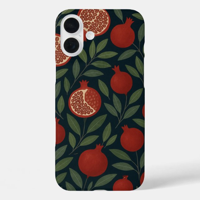 Granatäpfel und Blattmuster iPhone 16 Plus Hülle (Rückseite)