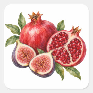 Granatapfel- und Feigenhälften Quadratischer Aufkleber