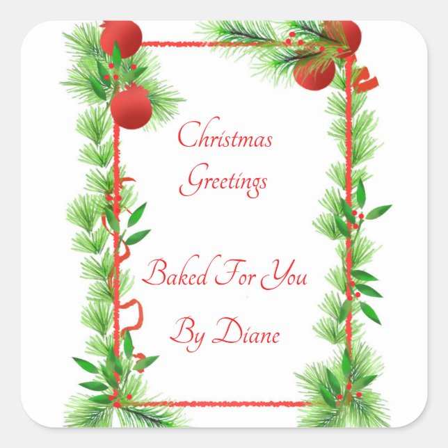 Granatapfel und Kiefernblätter Quadratischer Aufkleber (Vorderseite)