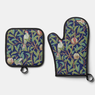 Granatapfel und kleiner Vogel, William Morris Ofenhandschuh & Topflappen-Set