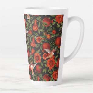 Granatäpfel und Kolibris/grüne Blätter auf Blau Milchtasse