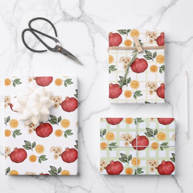 Granatapfel und Orangenscheiben Geschenkpapier Set (Vorderseite)