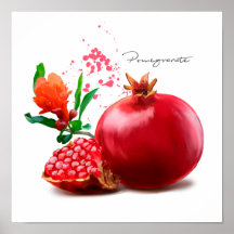 Granatapfel und Spritzer. Aquarellbild