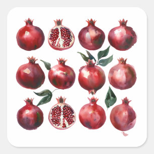 Granatapfel-Wasserfarbenkunst Quadratischer Aufkleber