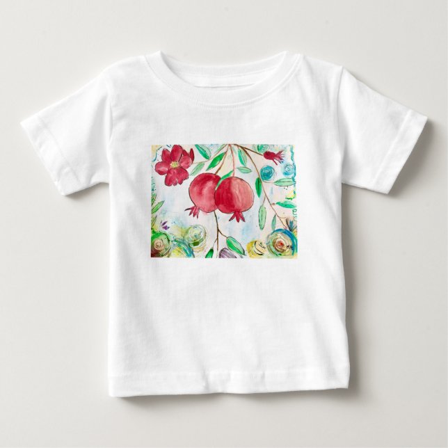 Granatapfelfrucht Naturkunst Aquarellrot Baby T-shirt (Vorderseite)