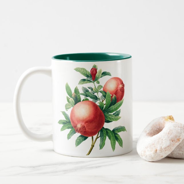 Granatobst mit grünen Blätter Zweifarbige Tasse (Mit Donut)
