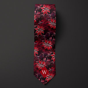 Granatrote Florale Monogramm Krawatte