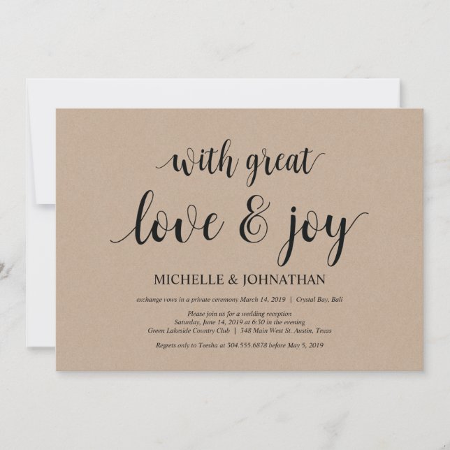 Grand amour et joie, Mariage Elopement Invitations (Devant)