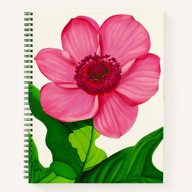 Grand anémone rose avec Green Feuille Journal (Devant)
