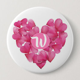 Grand Badge avec le coeur de pétales roses monogra