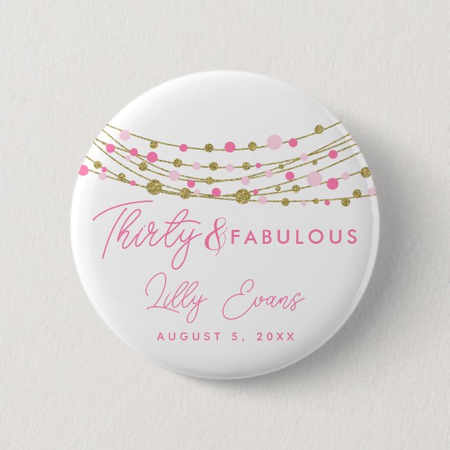 Grand badge de fête d'anniversaire rose (Devant)