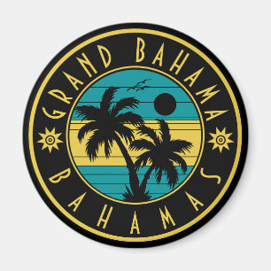 Grand Bahama Bahamas Retro Palm Tree Souvenirs Magnet