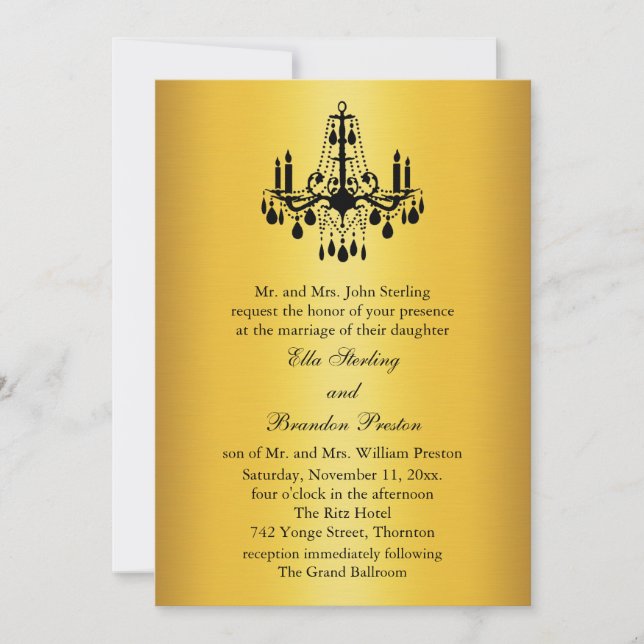 Grand Ballroom Wedding Invitation 2 (gold & schwar Einladung (Vorderseite)