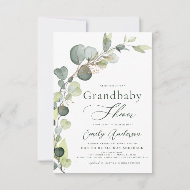 Grand bébé Douche verdure Eucalyptus Invitations (Devant)