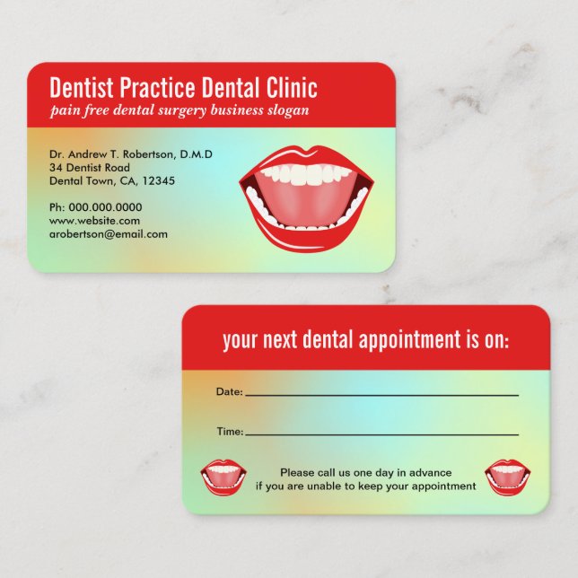 Grand Bouche Aqua Blue Dental Rendez-vous rappel (Devant / Derrière)