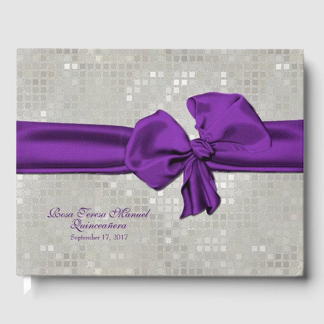 Grand Bow pourpre Quinceañera livre d'hôtes (Recto)