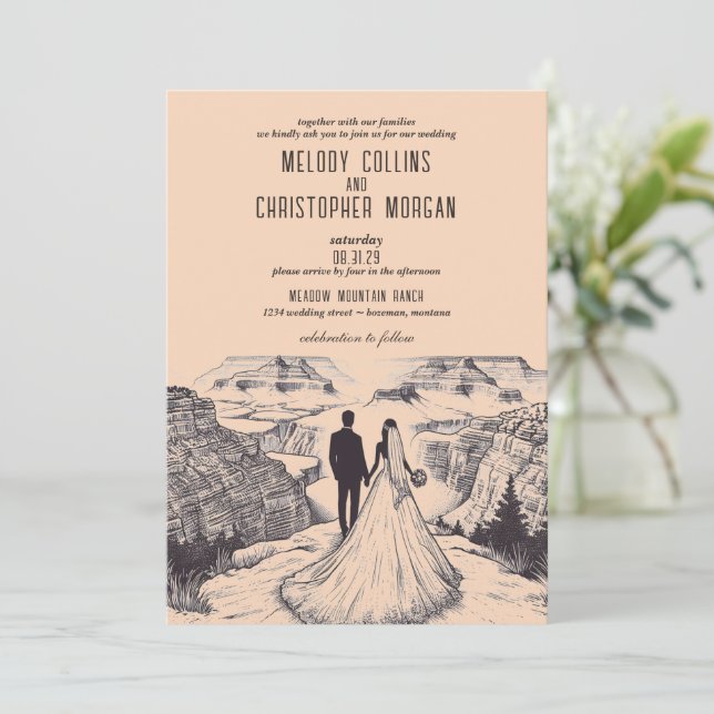 Grand Canyon Couple Wedding Einladung (Stehend Vorderseite)