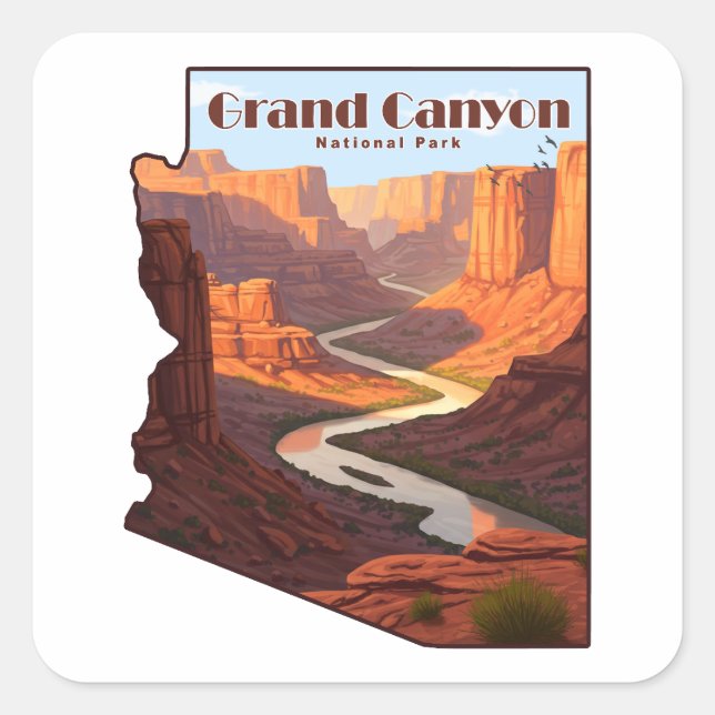 Grand Canyon Nationalpark Arizona Karte Quadratischer Aufkleber (Vorderseite)