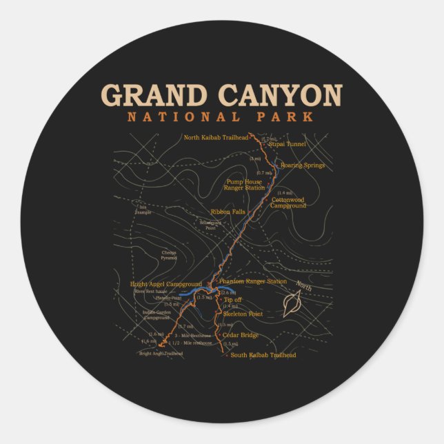 Grand Canyon Nationalpark Karte Runder Aufkleber (Vorderseite)