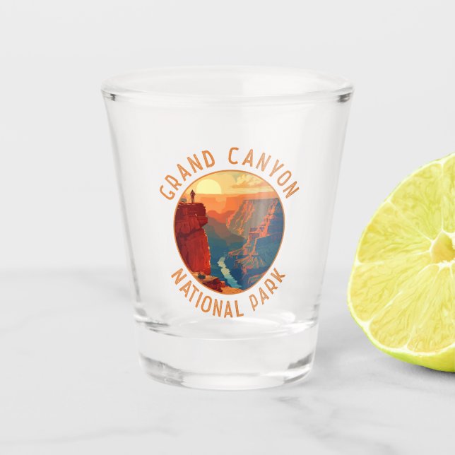 Grand Canyon Nationalpark Retro Distressed Circle Schnapsglas (Vorderseite)