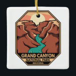 Grand Canyon Nationalpark Retro Emblem Keramikornament<br><div class="desc">Das Design der Vektorgrafiken des Grand Canyon. Der Park ist Zuhause zu einem großen Teil des riesigen Grand Canyon, mit seinen geschichtlichen roten Felsbändern, die Millionen Jahre geologischer Geschichte aufdecken.</div>