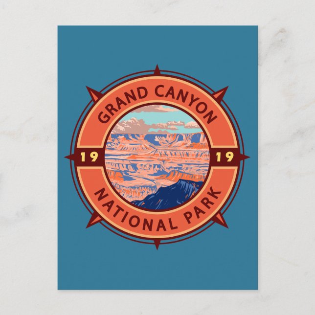 Grand Canyon Nationalpark Retro Kompass Emblem Postkarte (Vorderseite)