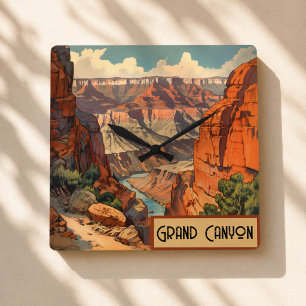 Grand Canyon Retro Reisedesign Quadratische Wanduhr
