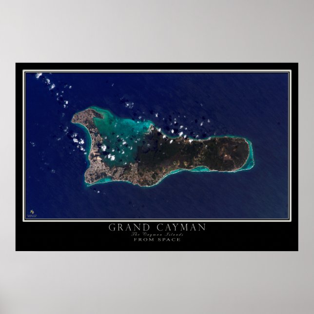 Grand Cayman Island From Space Satellite Map Poster (Vorne)
