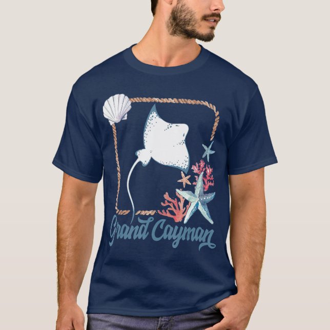 Grand Cayman Islands Turtle Tuna Stingray Blue T T-Shirt (Vorderseite)
