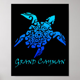 Grand Cayman Vintage Retro Stammes-Schildkröten-Ur Poster