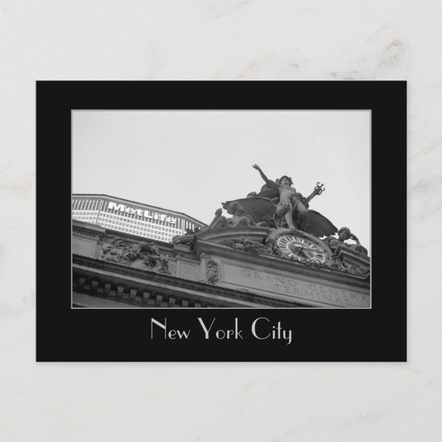 Grand Central Station & Met Life Gebäude B&W Postkarte (Vorderseite)