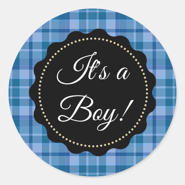 Grand C'est un garçon ! Stickers baby shower bleu  (Devant)
