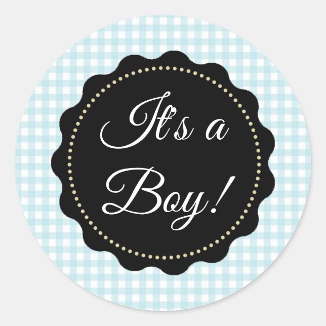 Grand C'est un garçon ! Stickers baby shower bleu (Devant)