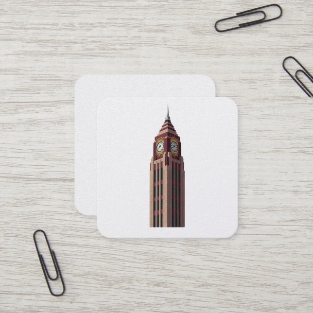  Grand Clock Tower: Art Deco Timekeeper Sticker Quadratische Visitenkarte (Vorderseite/Rückseite Beispiel)